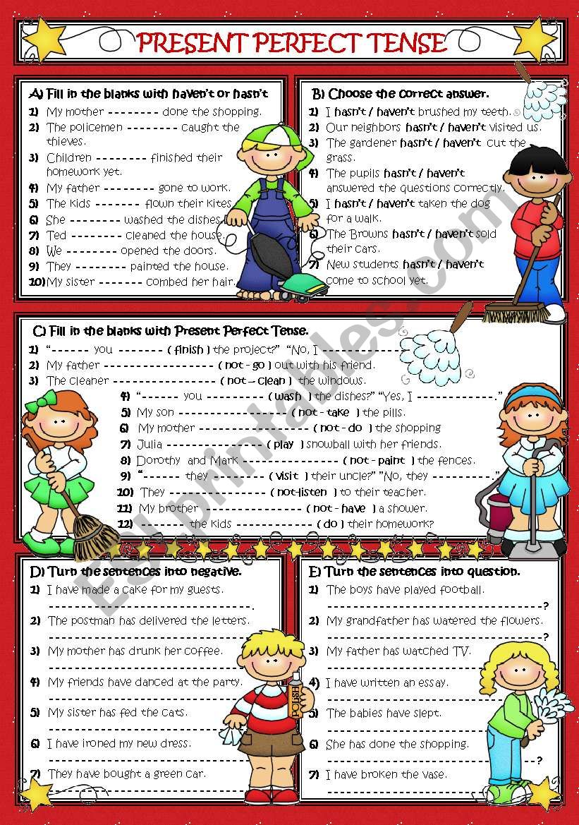 PRESENT PERFECT - Negative and Question (B&W+KEY included)