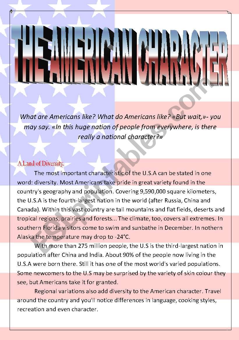 The American Character worksheet