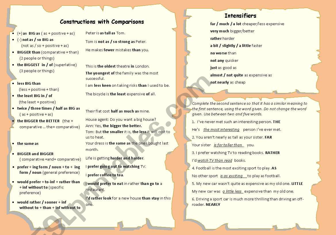 COMPARATIVE STRUCTURES  worksheet