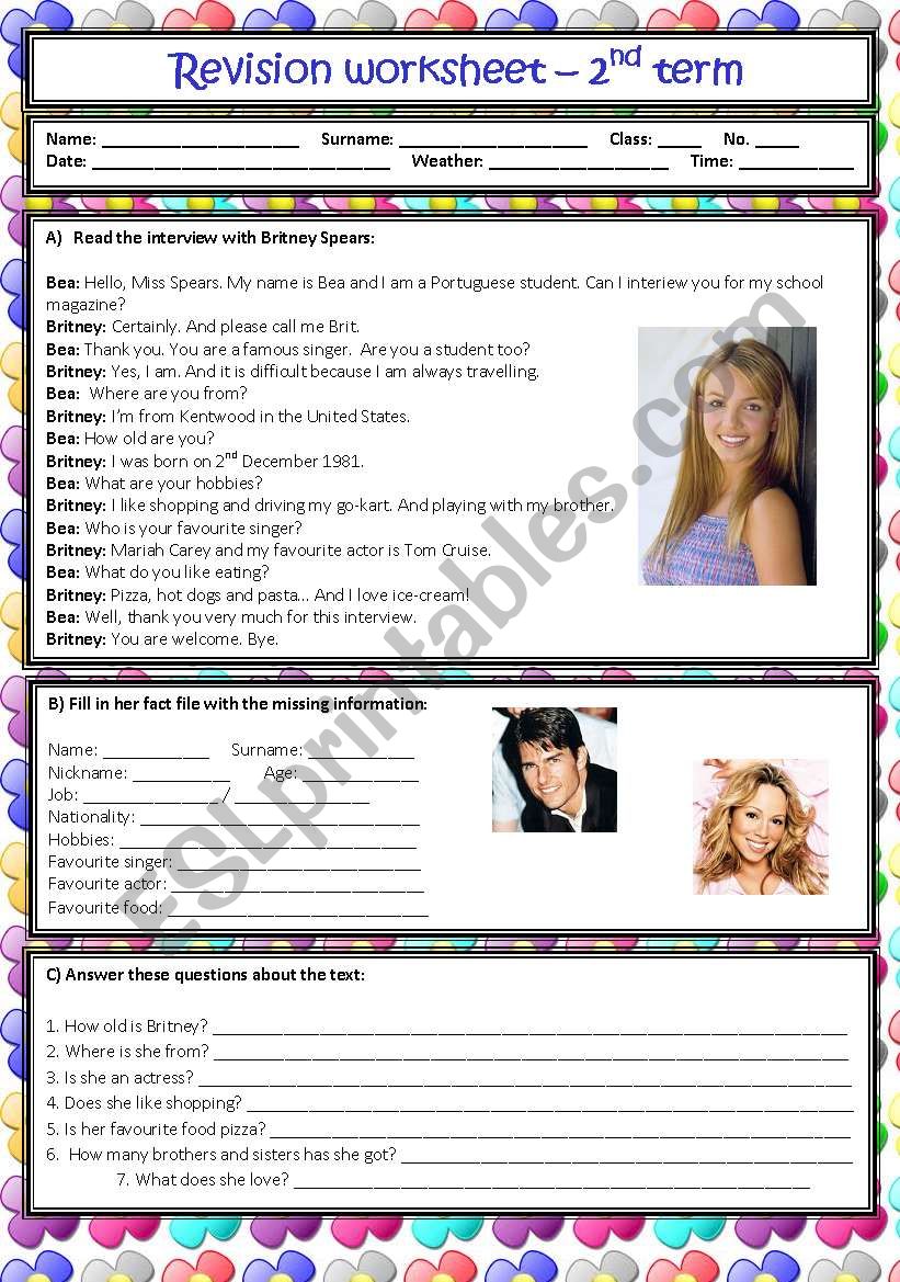 6th grade - revision worksheet