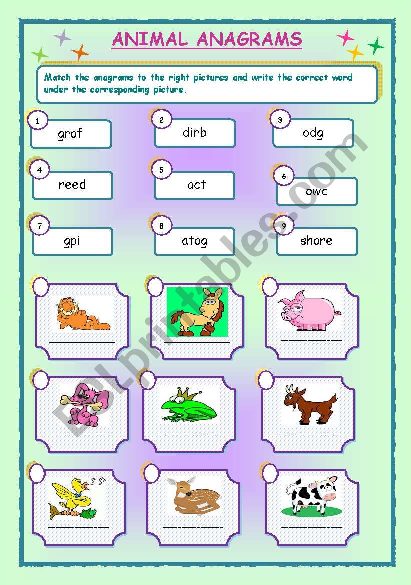 ANIMAL  ANAGRAMS worksheet