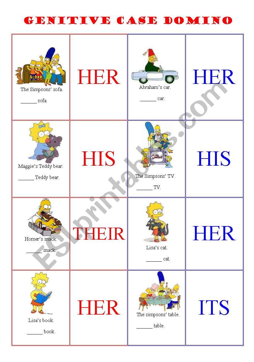 - POSSESSIVE  ADJECTIVES /  GENITIVE CASE DOMINO - 4 PAGES - EDITABLE