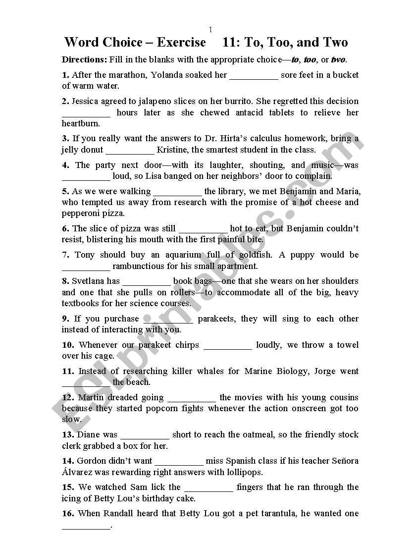 word choice worksheet