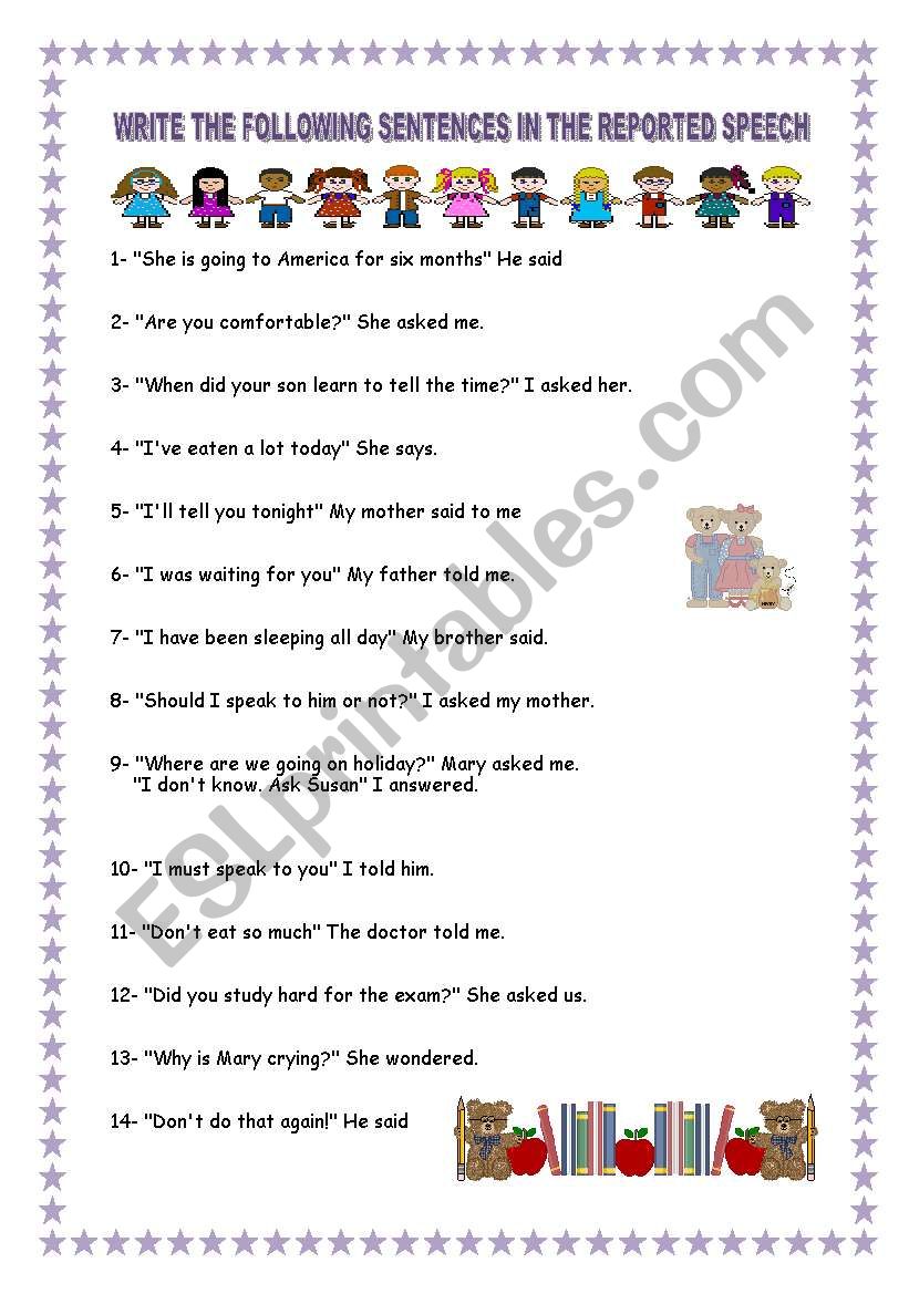 REPORTED SPEECH. YOLANDA worksheet