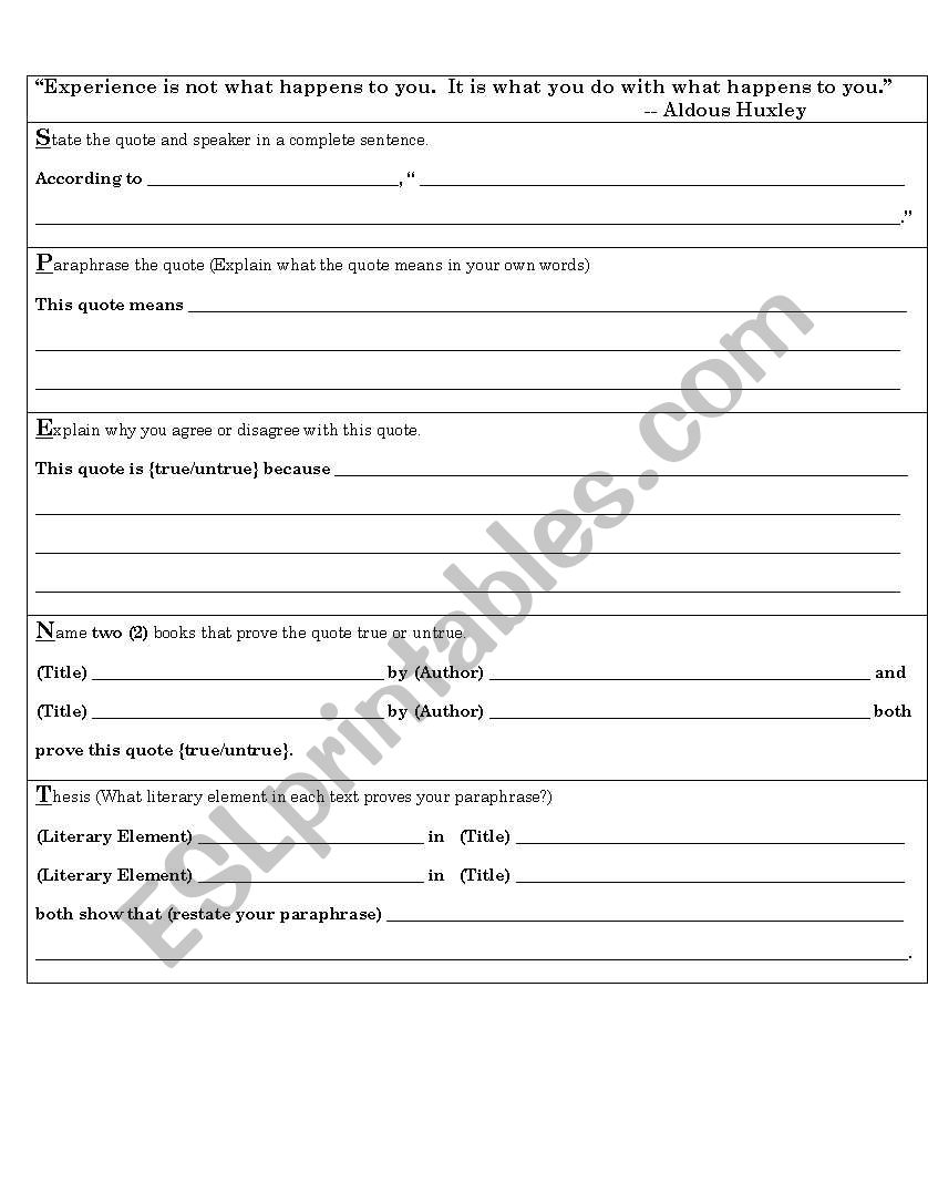 Critical Lens Essay Graphic Organizer