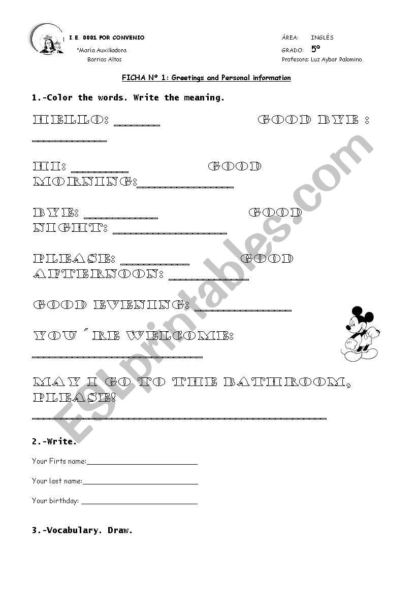 GREETINGS AND MANNERS worksheet