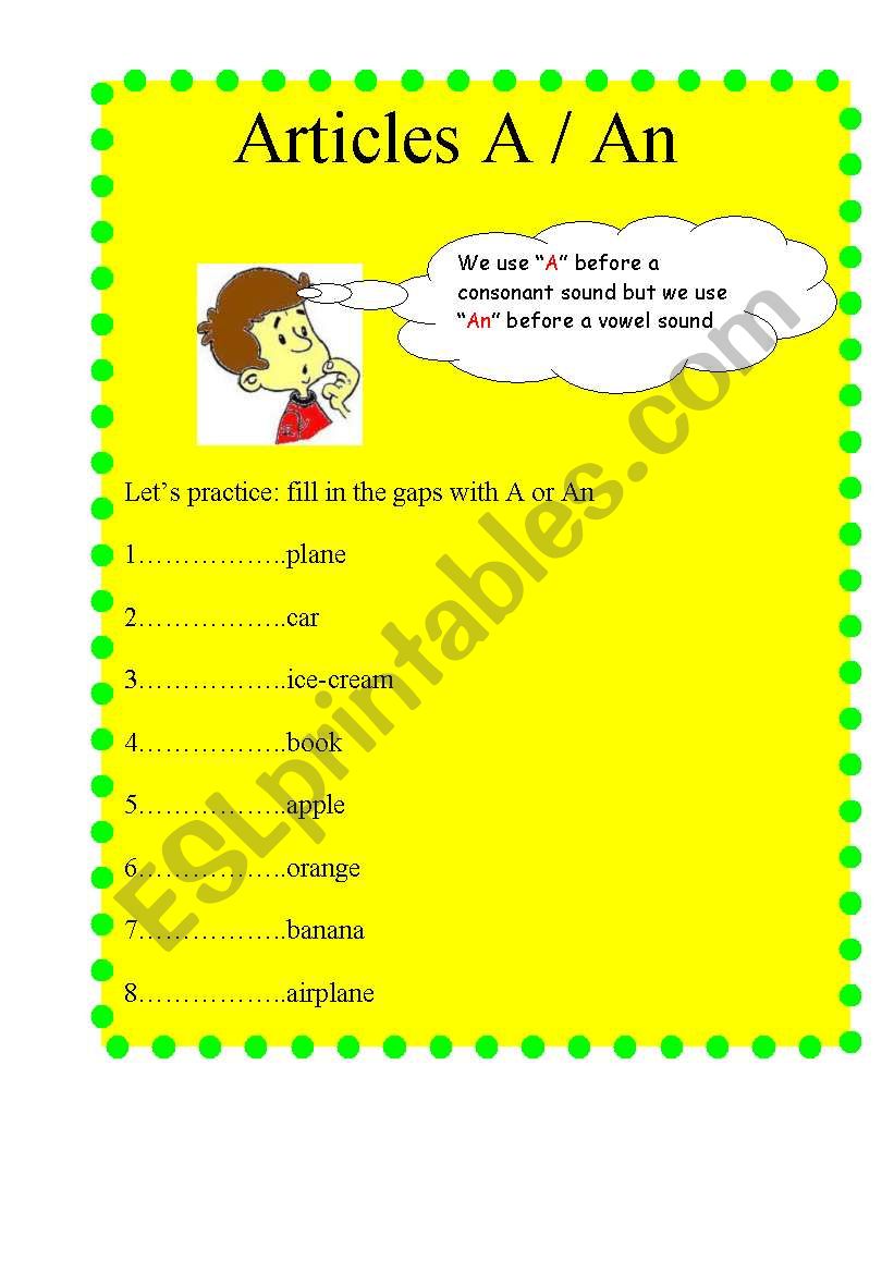 Article a/an worksheet