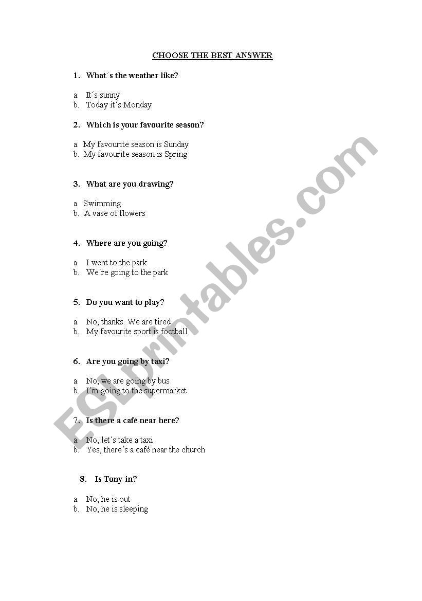 CHOOSE THE BEST ANSWER worksheet