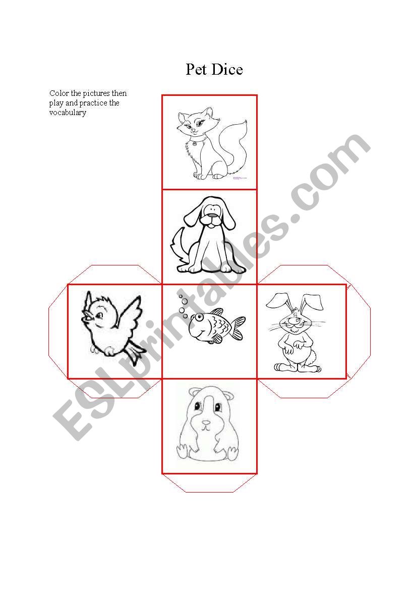 Pet Dice worksheet