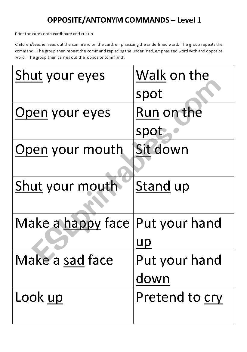 Opposite/antonym commands - simple