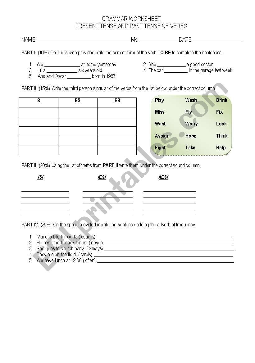 PRESENT AND PAST worksheet