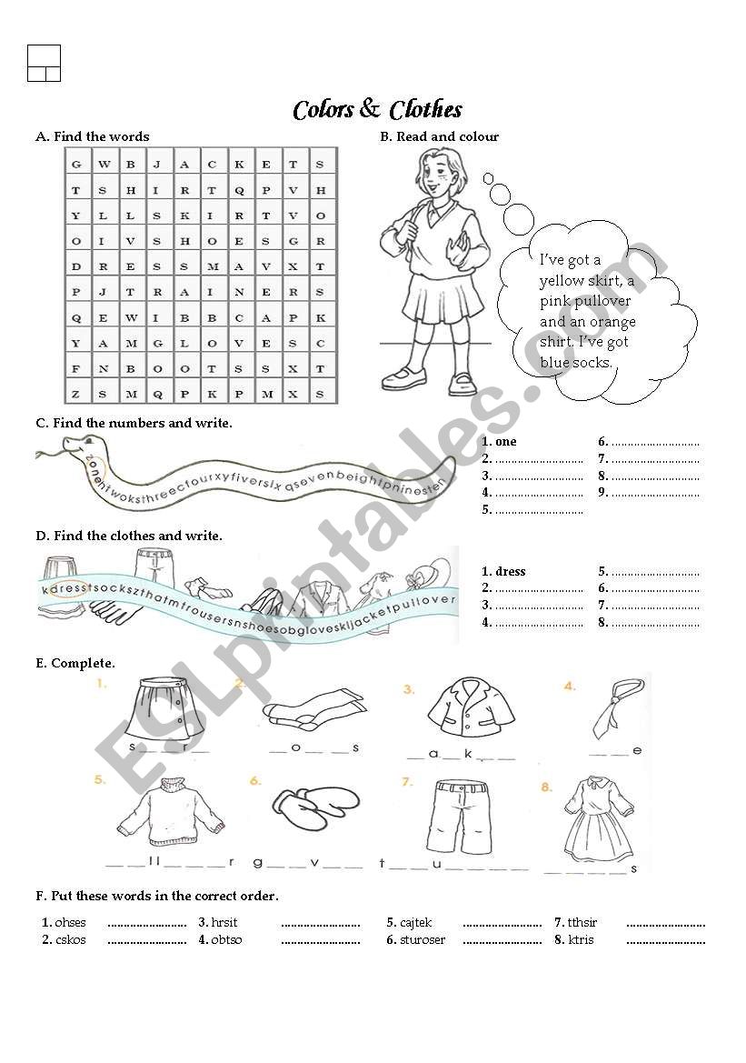 colors and cothes worksheet