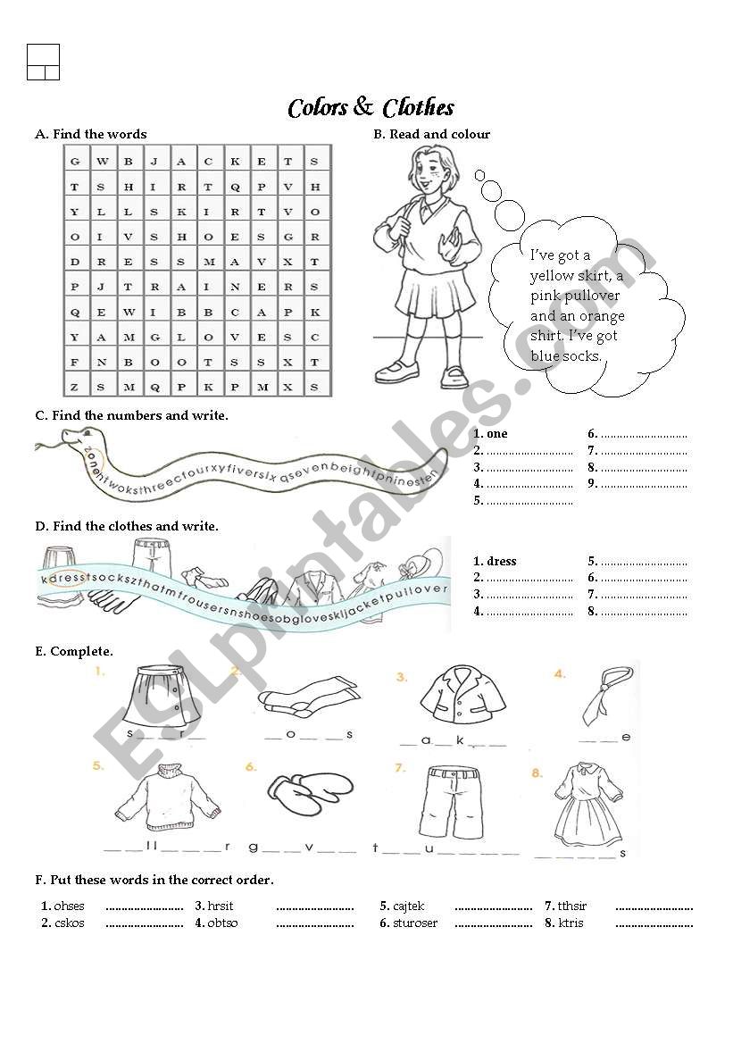 colors and cothes worksheet
