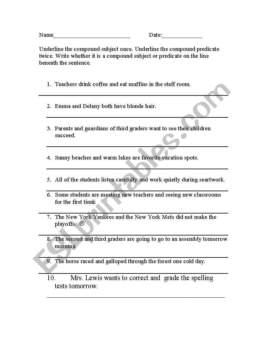 Subject Predicate worksheet