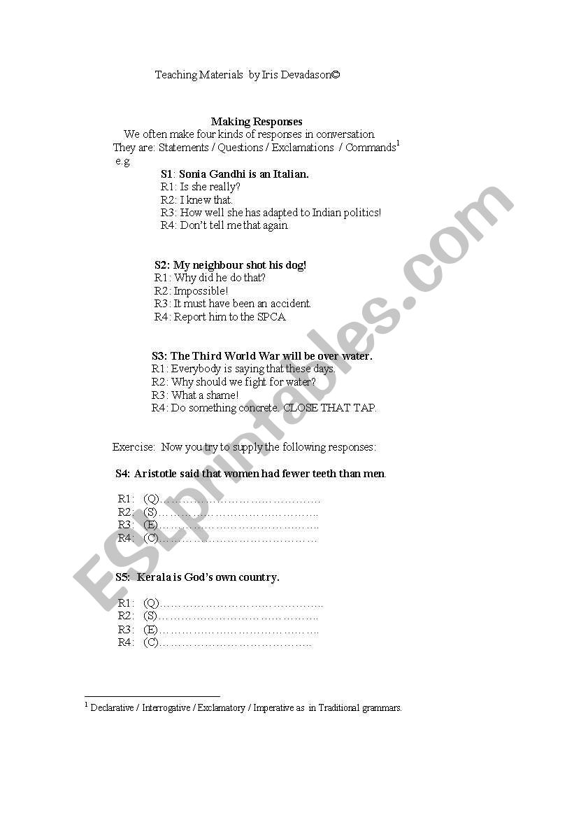 Aids to Speaking worksheet