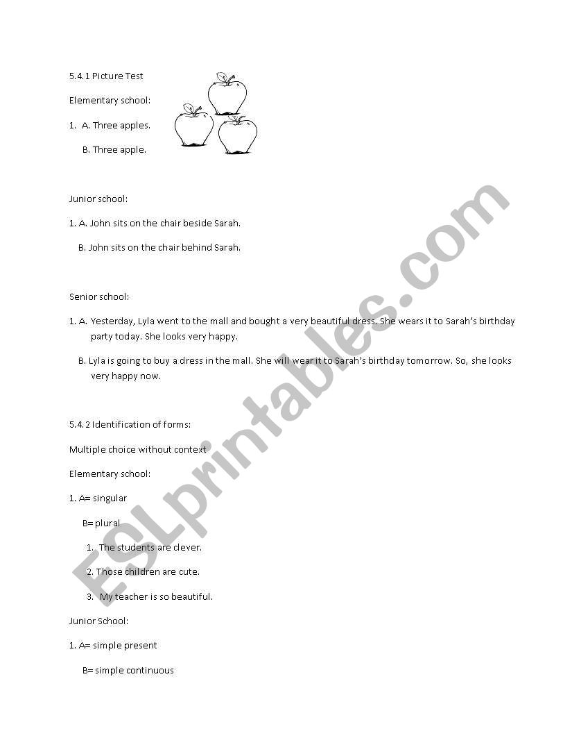 example of test worksheet