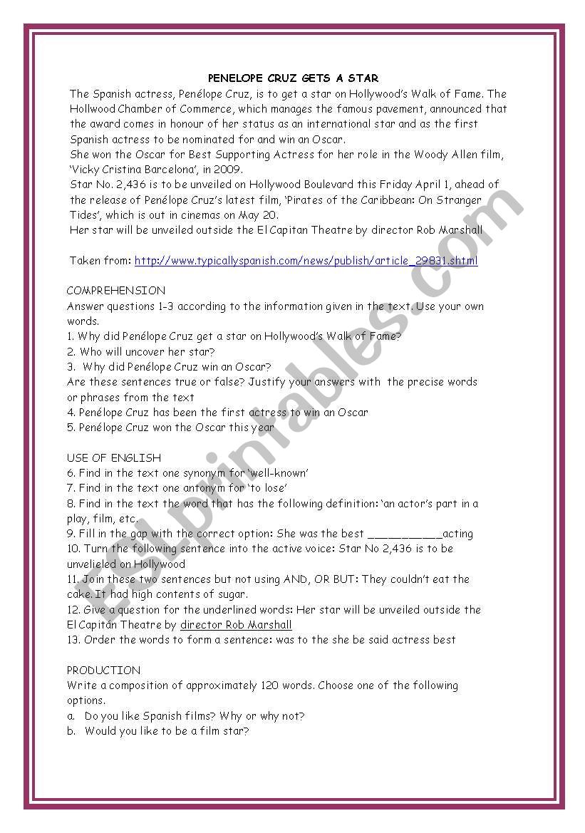 PENÃ‰LOPE CRUZ GETS A STAR IN HOLLYWOOD