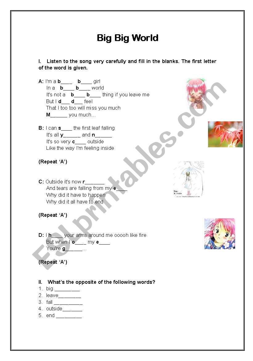 Big big world worksheet