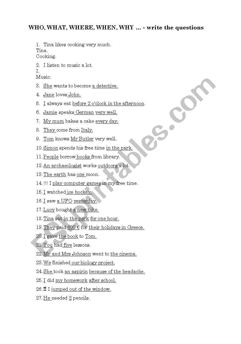 Questions worksheet