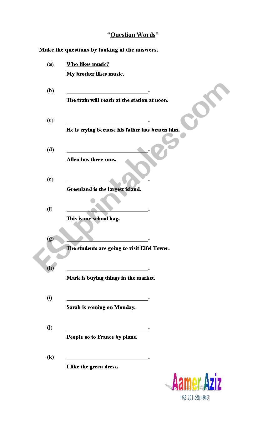 Question Words worksheet