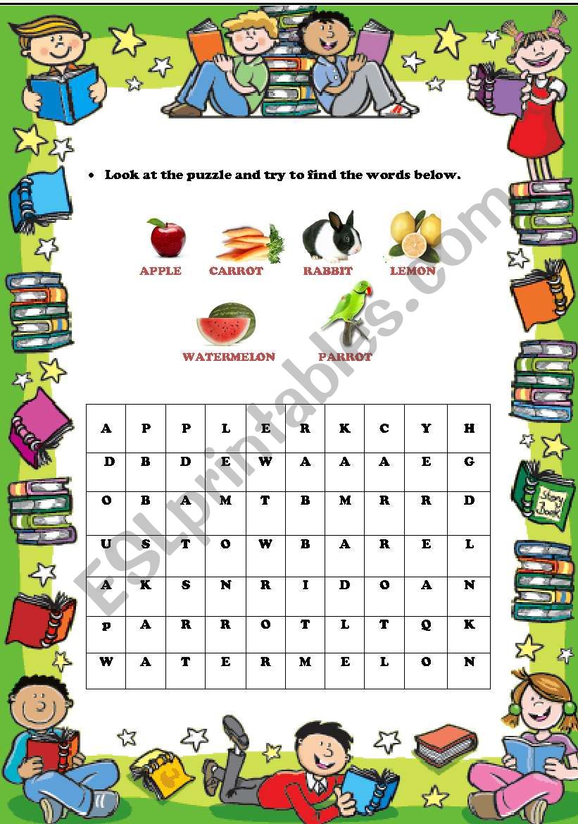  an enjoyable puzzle for young learners (fruits,animals)