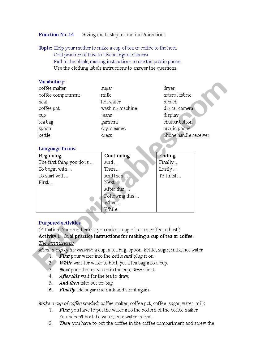 instructions worksheet