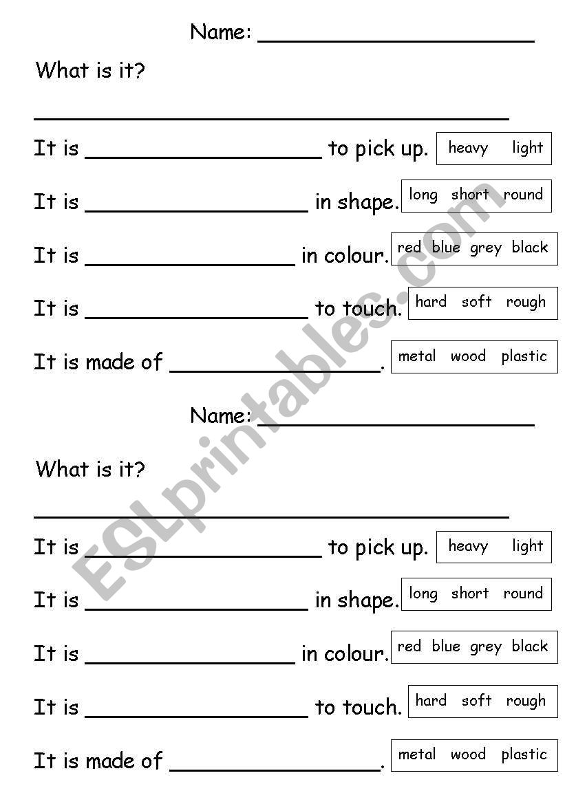 Describing objects worksheet