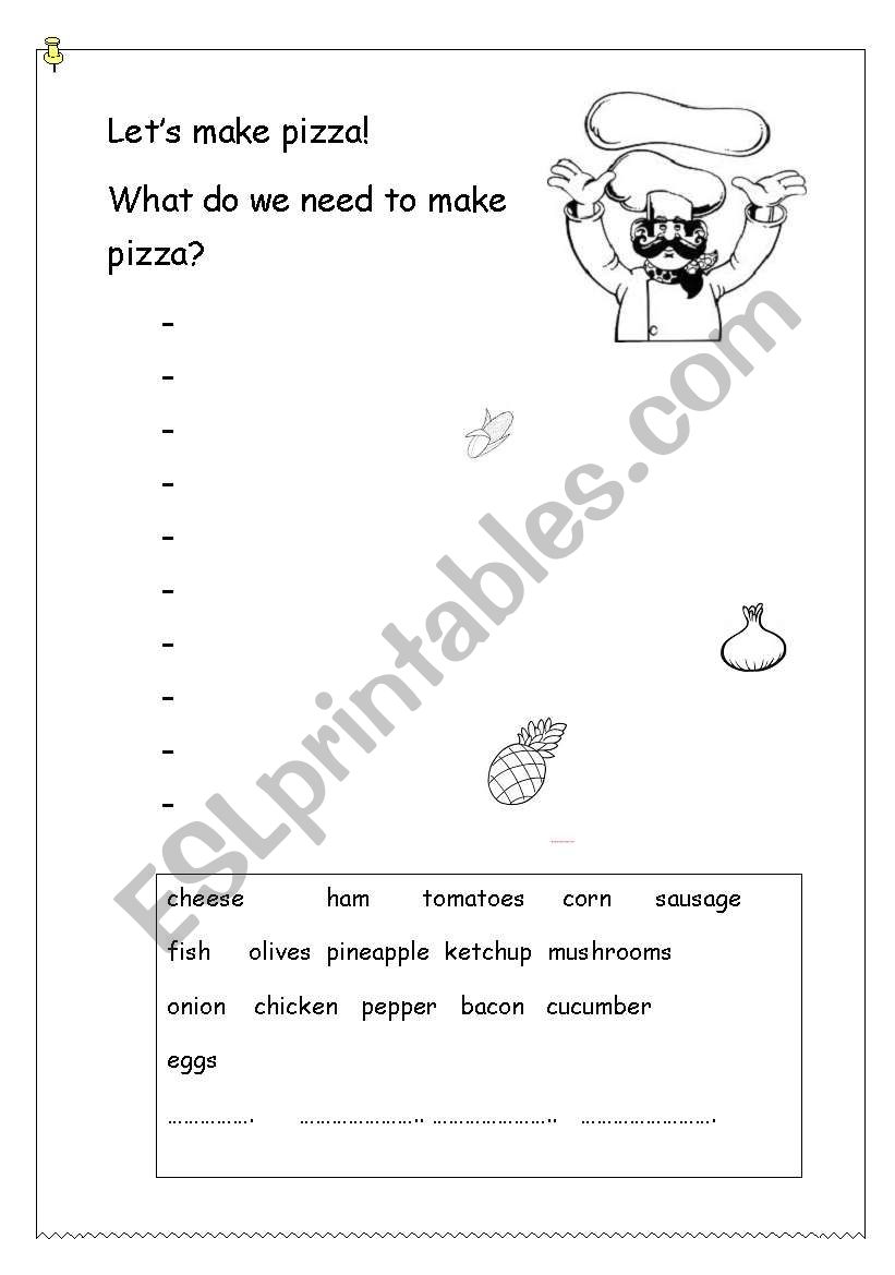 lets make pizza!  worksheet