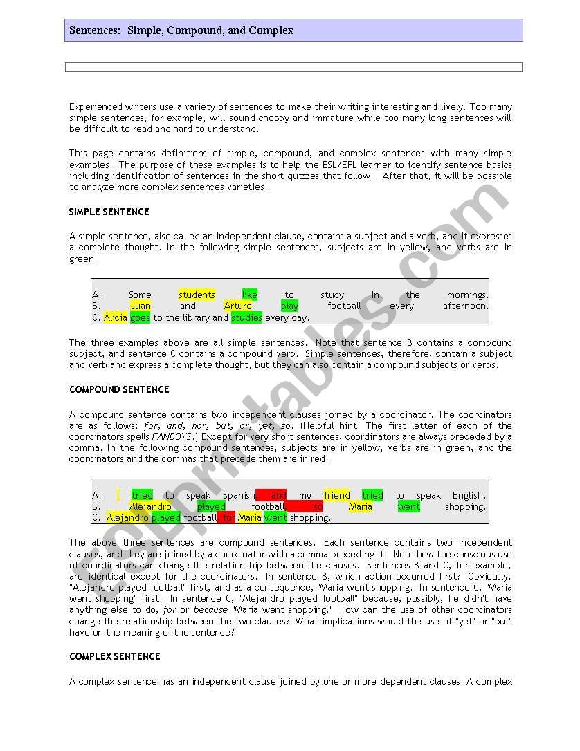 Simple, Compound, Complex Sentences 