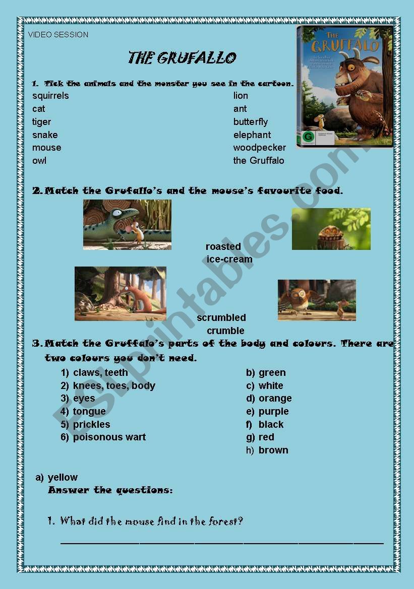 The Gruffalo Cartoon worksheet