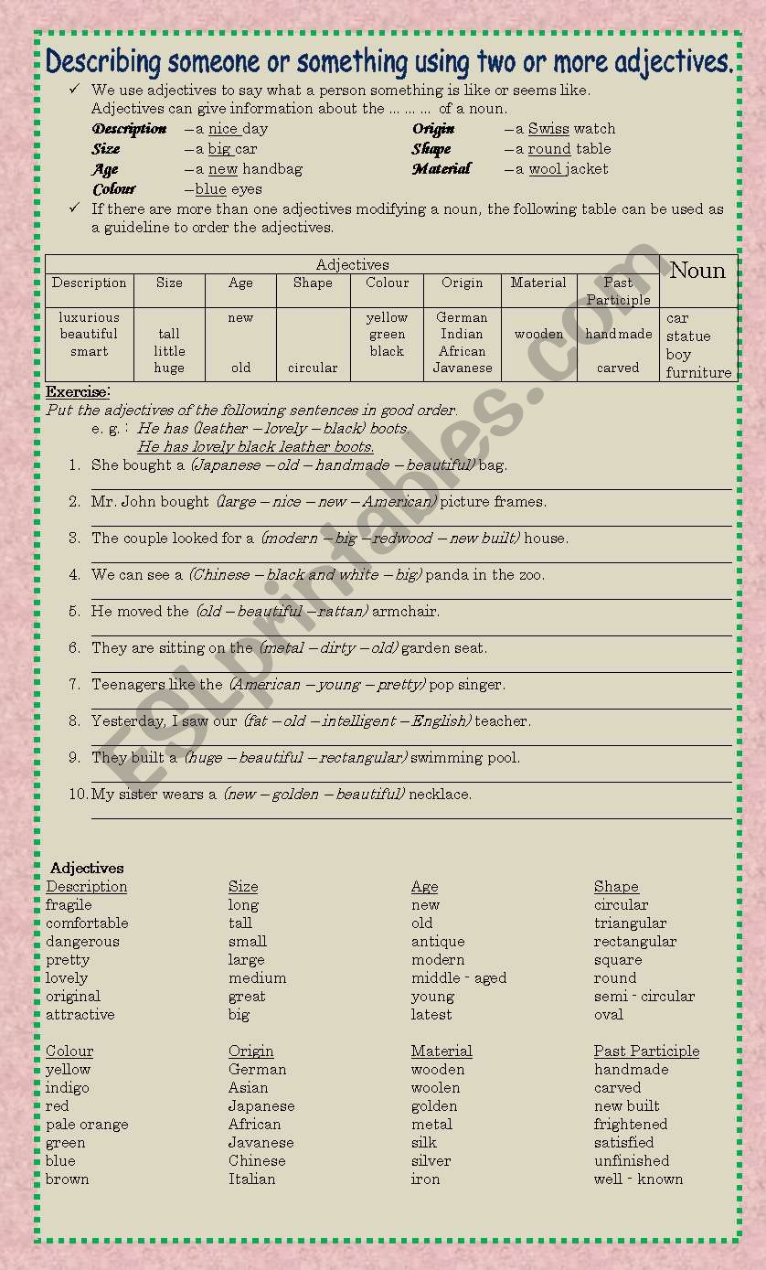 adjectives worksheet