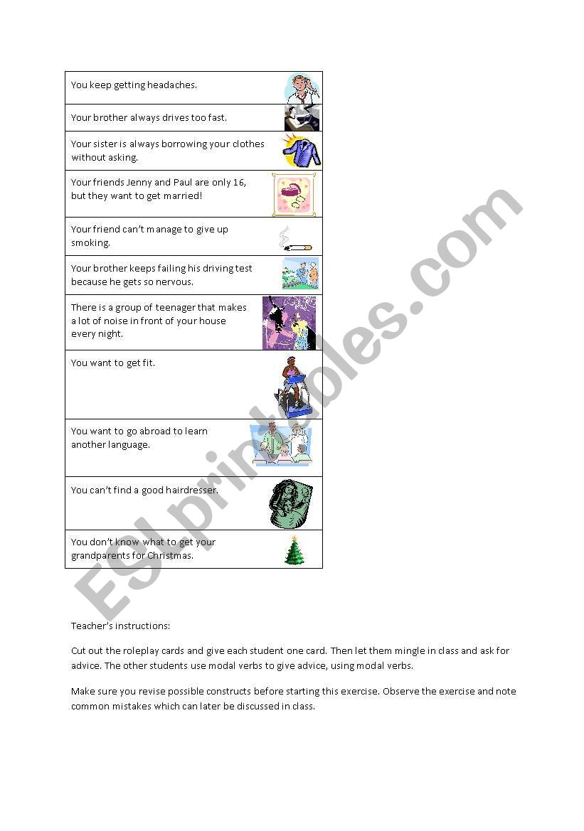 Modal verbs for advice - roleplay cards