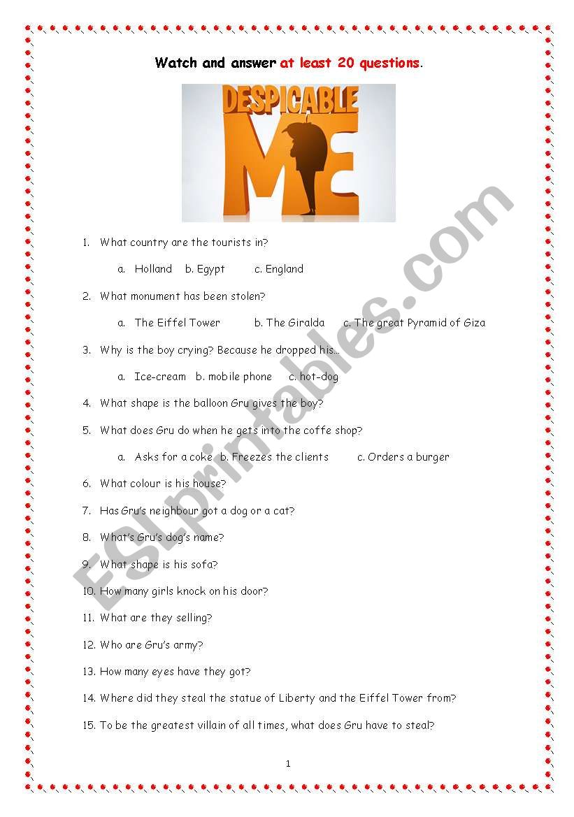 Despicable me - Worksheet worksheet