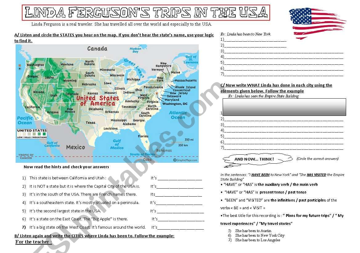 Lindas trips in the USA (script + answer key included)
