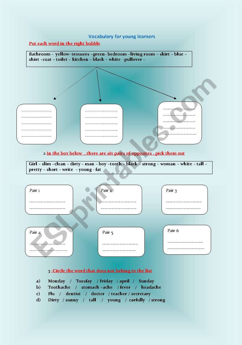 VOCABULARY FOR YOUNG LEARNERS 