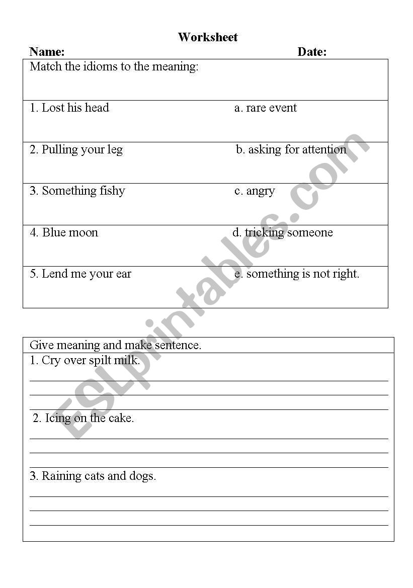 Idioms worksheet
