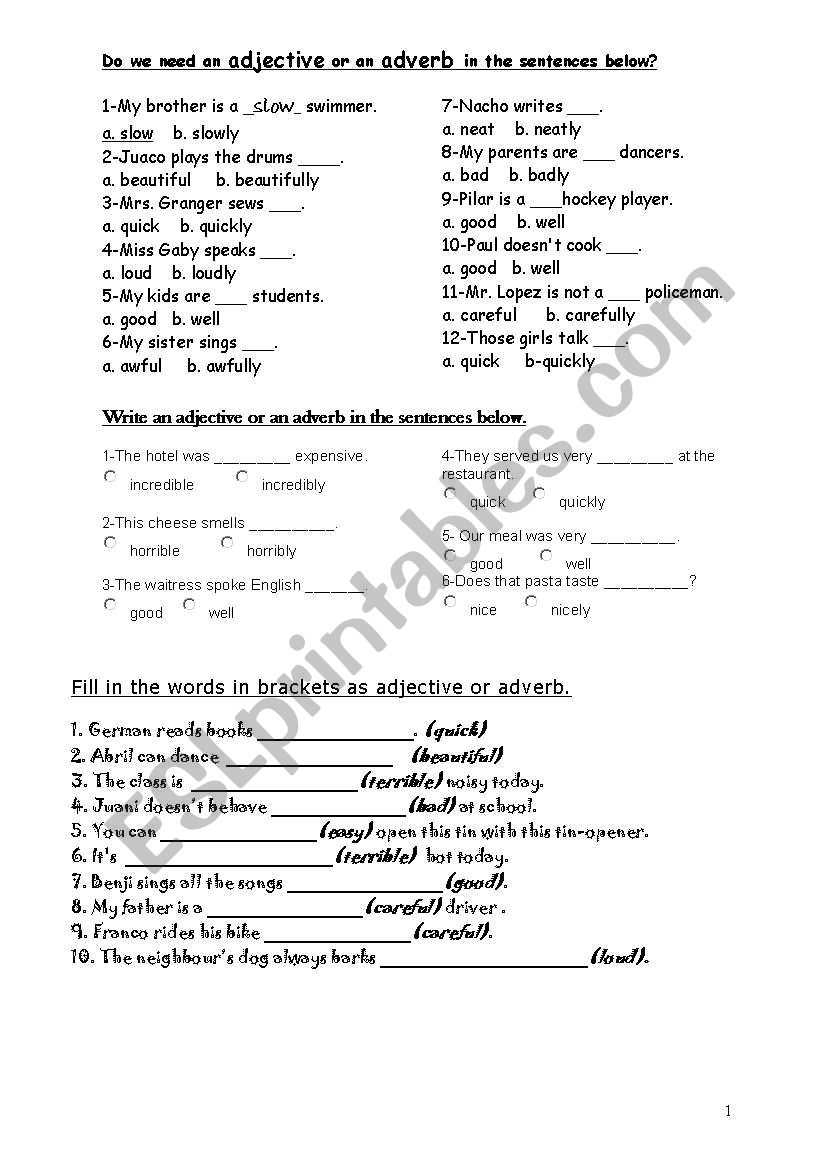 Adverbs and  Adjectives worksheet