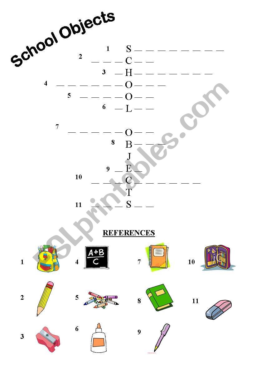 School Objects worksheet