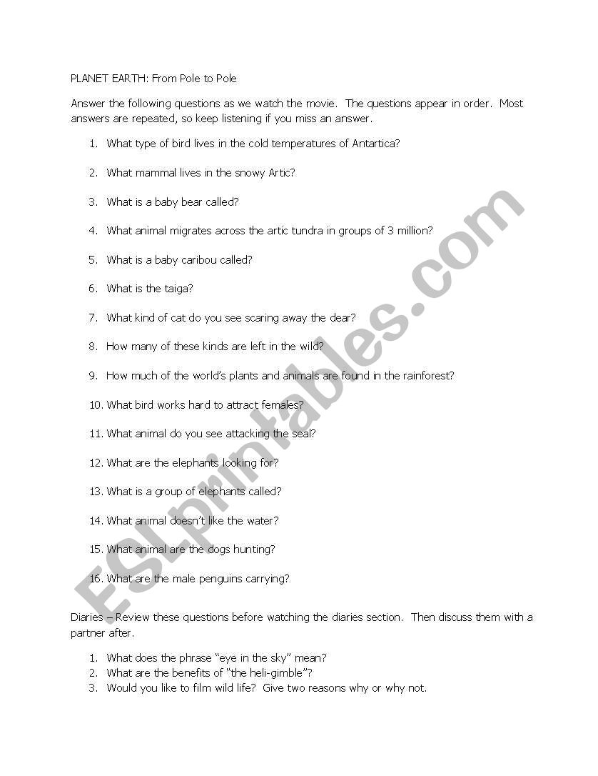 Planet Earth - From Pole to Pole - ESL worksheet by Matt Russell For Planet Earth Freshwater Worksheet Answers