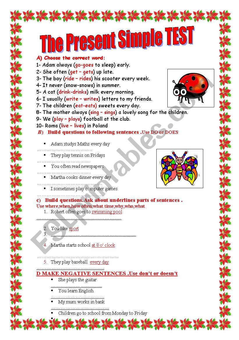 present simple test worksheet