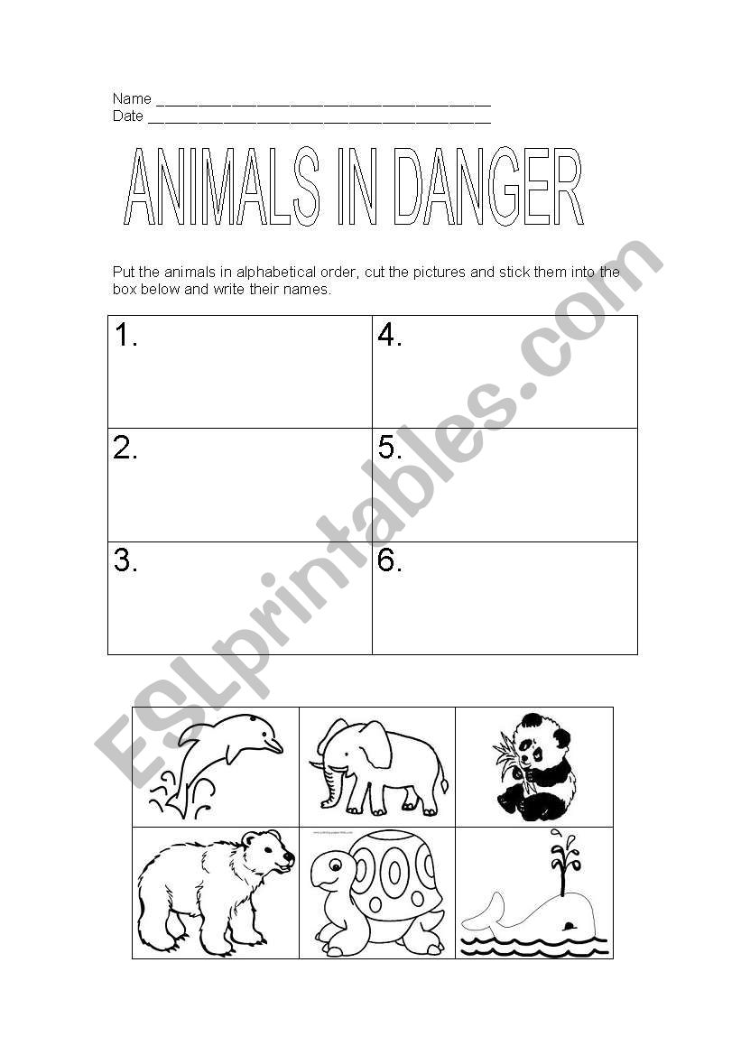 ANIMALS IN DANGER 2 worksheet