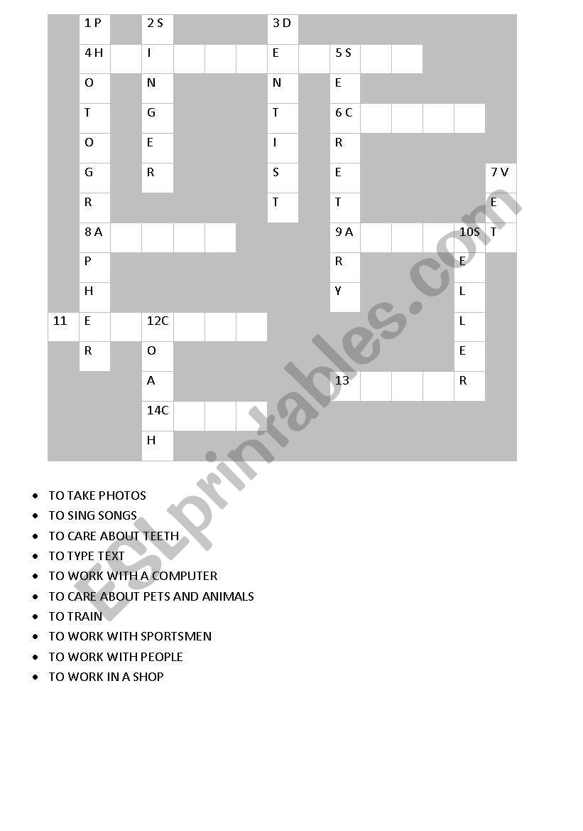 Jobs crossword worksheet