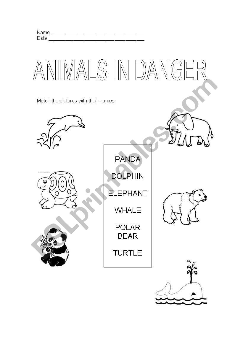 ANIMALS IN DANGER 3 worksheet