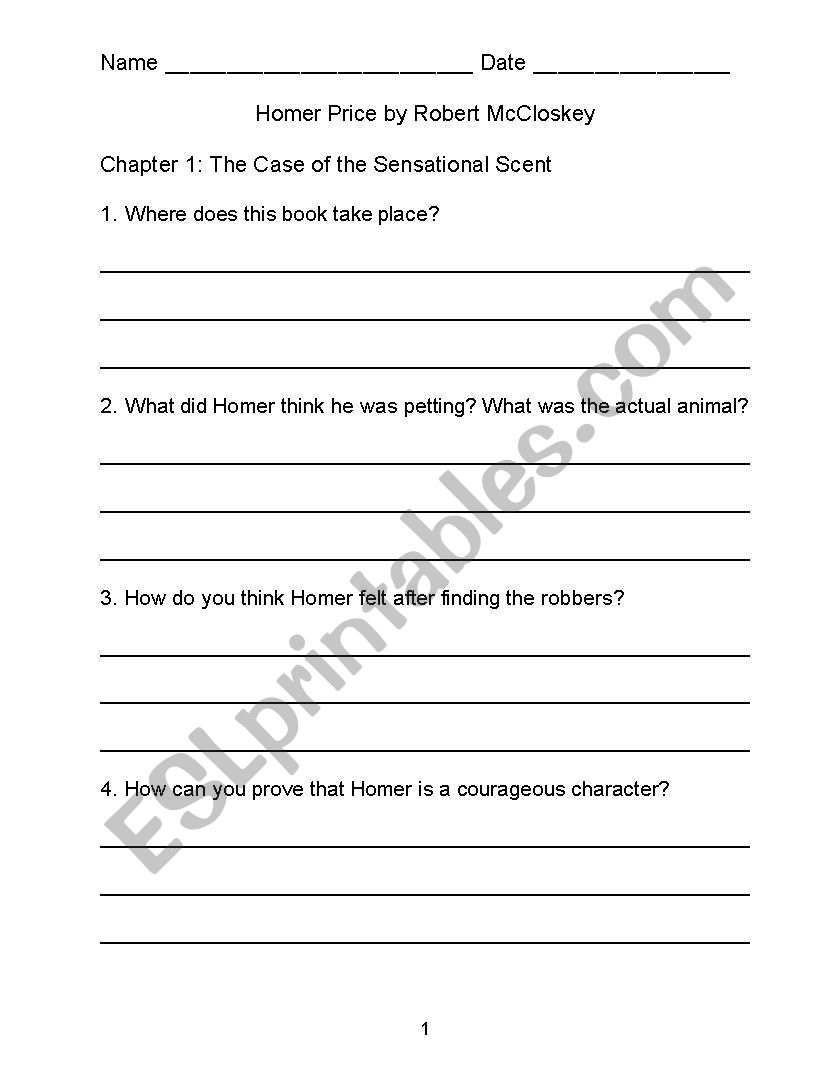 Homer Price-Questions  worksheet
