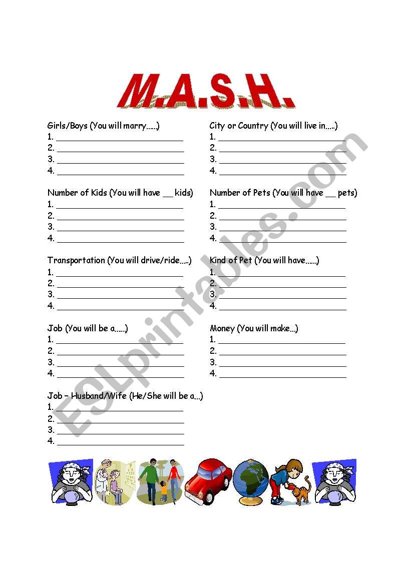 M.A.S.H. worksheet