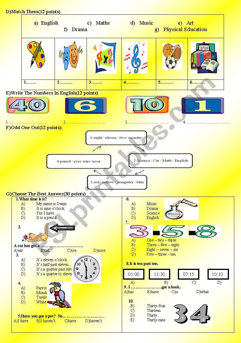 2011 4th grade 2nd term 1st exam