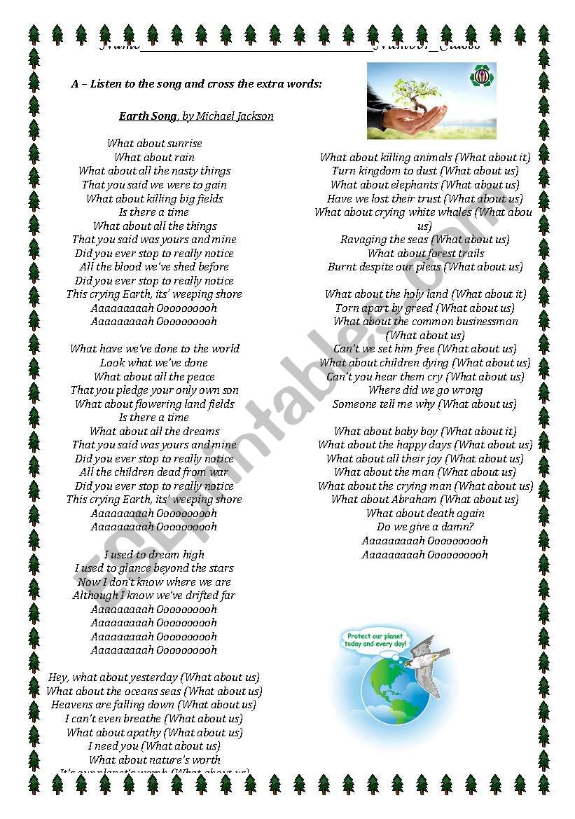 Environment Songs worksheet