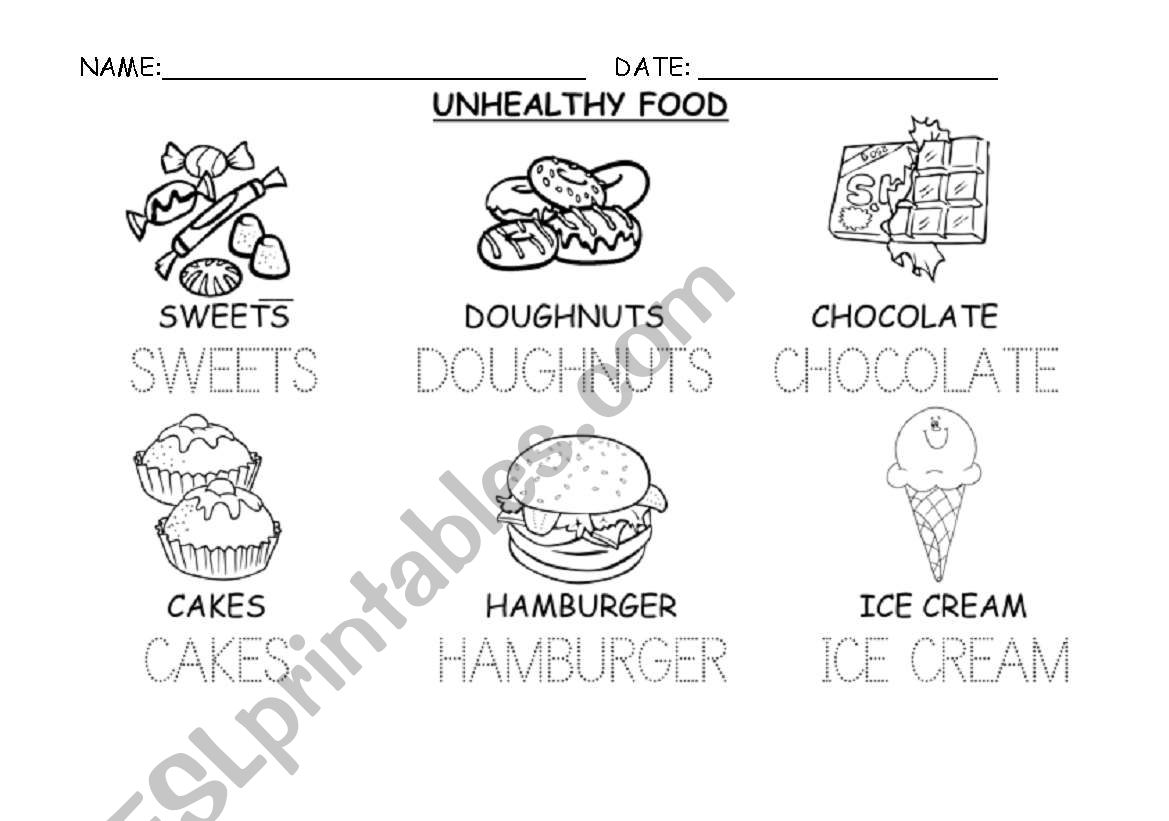 UNHEALTHY FOOD worksheet