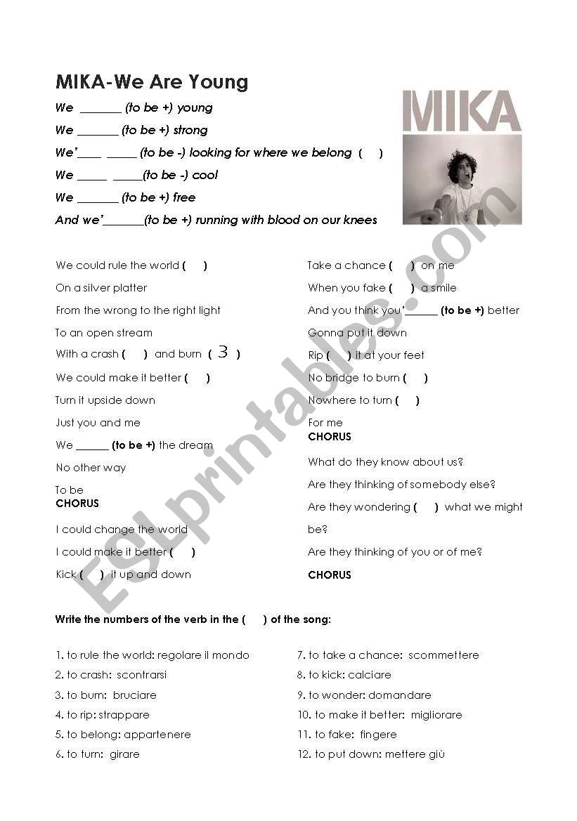Mika- We are Young worksheet