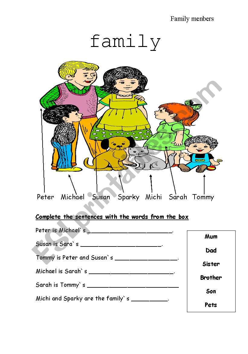 Family members worksheet